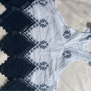 White and Navy Embroidered Sleeveless Top
